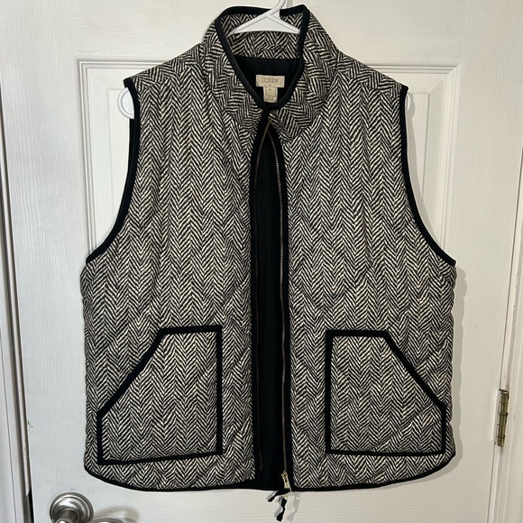 J. Crew Excursion puffer vest herringbone pattern Quilted Size XL Black/Cream - Picture 1 of 10